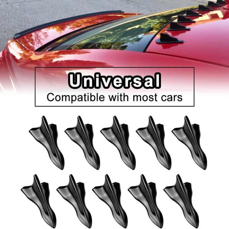 RULLINE Air Vortex Generator Diffuser Shark Fin 10pcs Set Kit Compatible with Spoiler Roof Wing Pointed End Style Black - Image 3